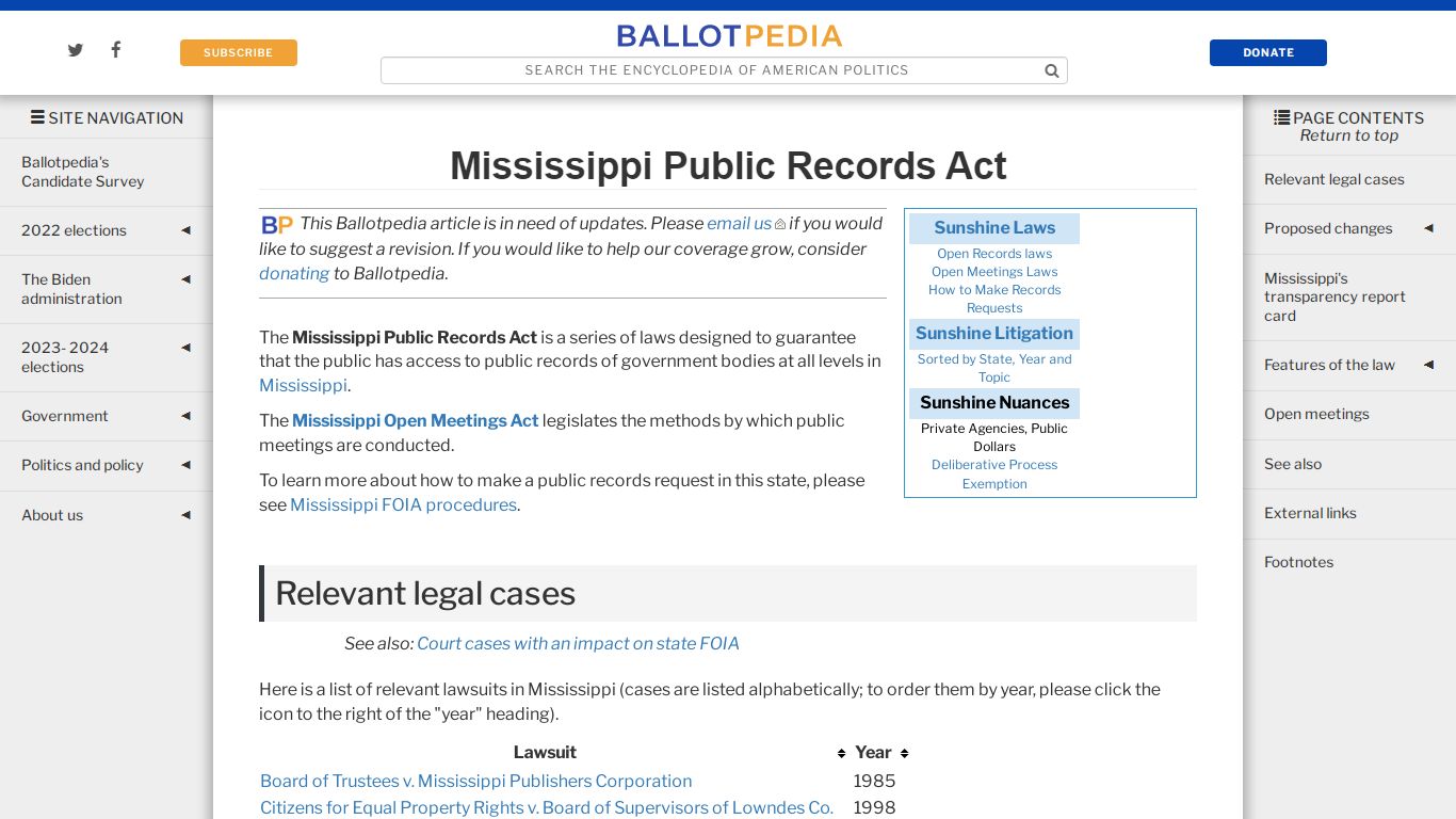 Mississippi Public Records Act - Ballotpedia